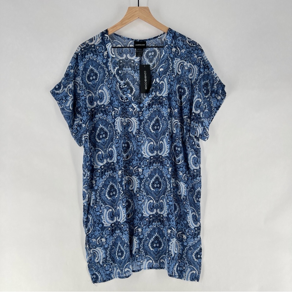 Cover 2 Cover Size S Relaxed Fit Sheer Chiffon Paisley Print V Neck Dolman Tunic